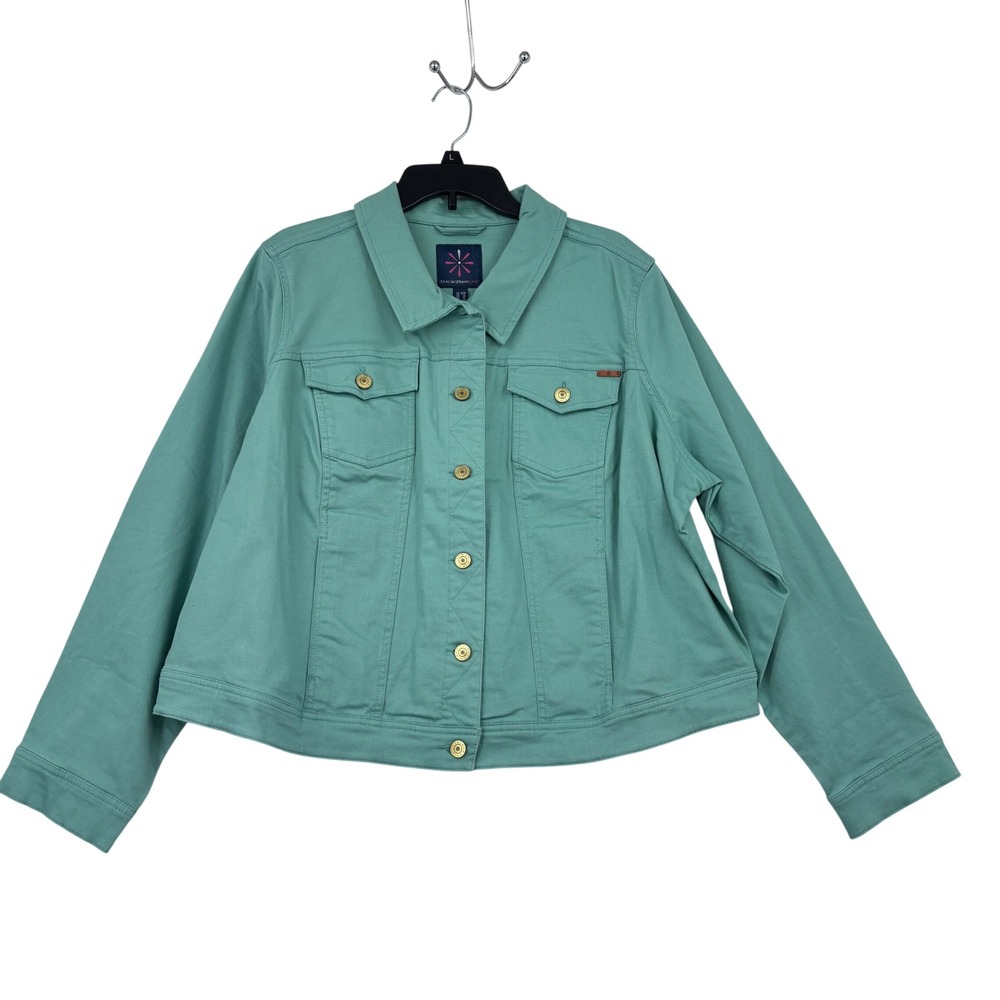 Isaac Mizrahi Trucker Jean Jacket Womens 22W Green Stretch Denim Button Front